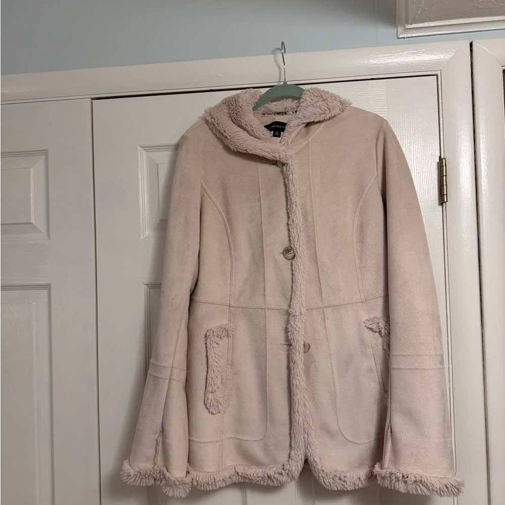 Jones New York Cream Teddy Jacket with Faux Fur